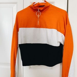 Orange, black, white quarter zip
